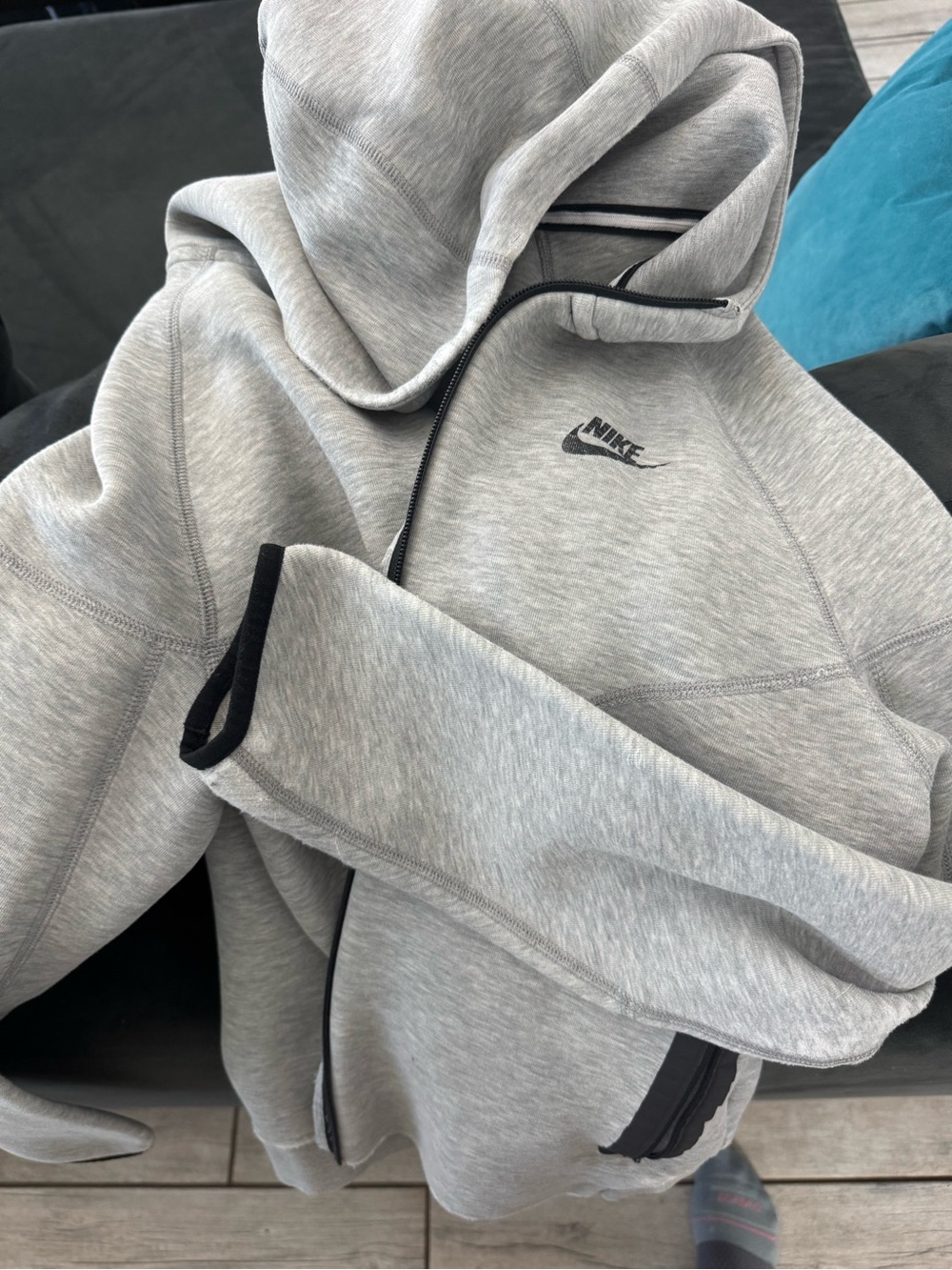 Nike Kids Light Gray Hoodie Jacket with Black Accents